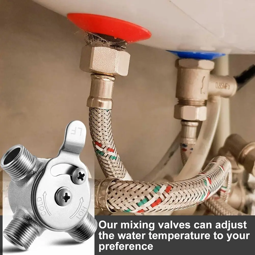 Manual Hot Cold Water Mixing Valve with Dual Thread Sizes for Direct Integration with For Braided Tubing in Plumbing Setups