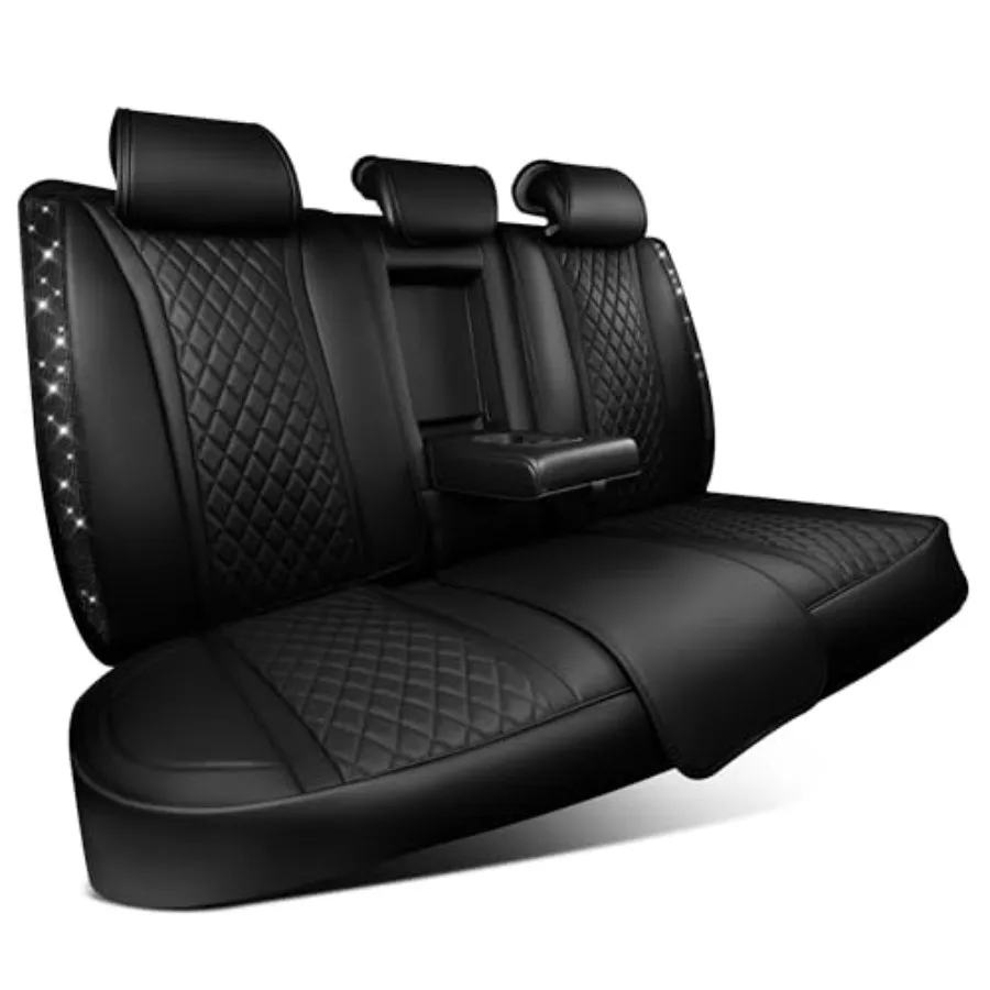 

Bling Diamond Back Seat Covers Nappa Leather Rear Seat Bench Cushion Waterproof Breathable Back Row Protector Universal Fit Car