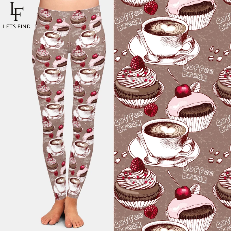 LETSFIND New Arrival Womens Leggings Pants High Waist  Women Coffee Printed Fitness Elastic Leggings