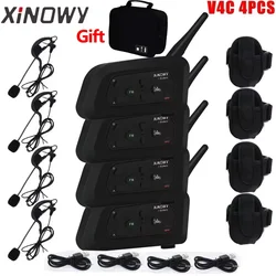 XiNOWy 4PCS V4C Referee Headset Bluetooth Intercom Full Duplex 1200M Football Soccer Earhook Earphone Interphone with Handbag
