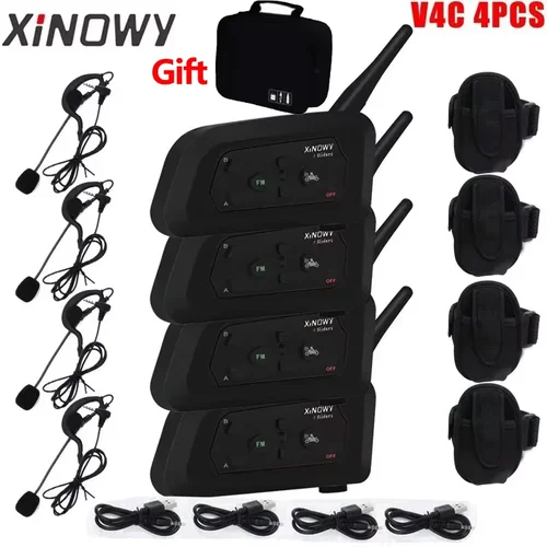 Imagen 1 del producto XiNOWy 4 Uds V4C árbitro auriculares Bluetooth intercomunicador Full Duplex 1200M fútbol gancho para la oreja auricular interfono con bolso