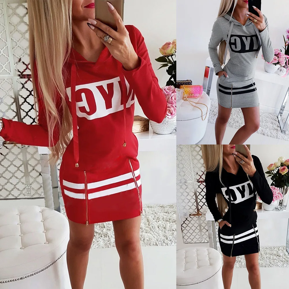 2022 Hooded Women Summer Dress Short Sleeve Letter Print Zipper Bandage Hoodies Lady Casual Sport Bodycon Vestidos Mini Dresses