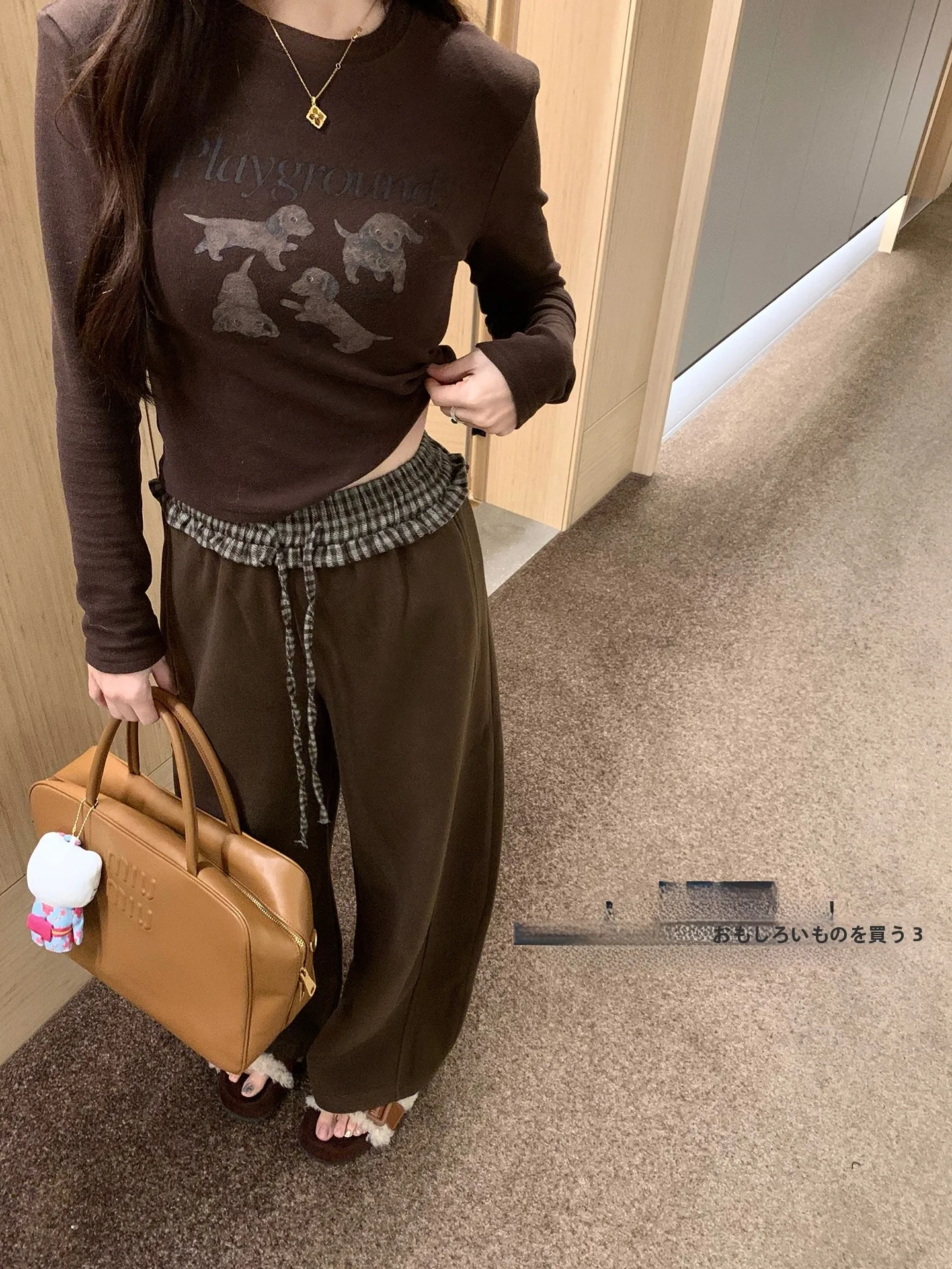 

Warm Fleece Lined Pants High Waist Wide Leg Casual Plaid Trim Splicing Slimming Versatile Women's Winter Fashion