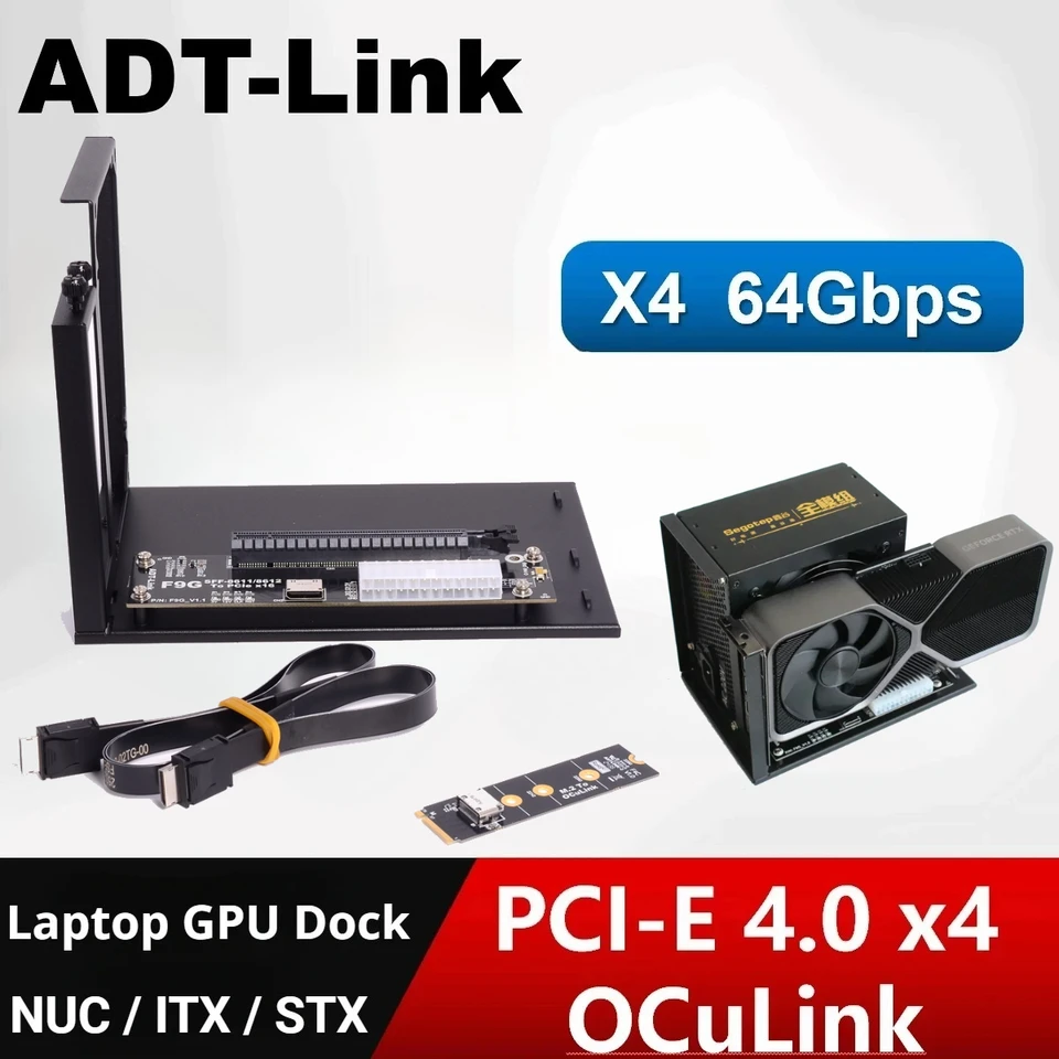 ADT-Link F9G 64Gbps OcuLink to PCIe 4.0 x16 eGPU Adapter