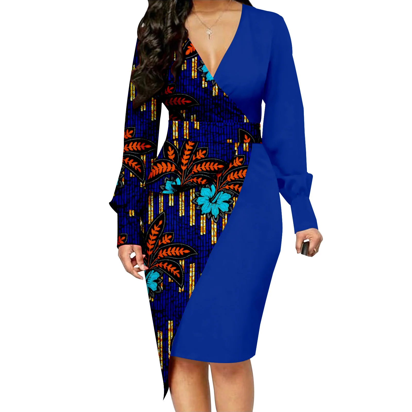 African Dresses for Women Long Sleeve High Waist Elegant Print Casual Outfits Midi Dress Dashiki Attire  Party Wedding Evening