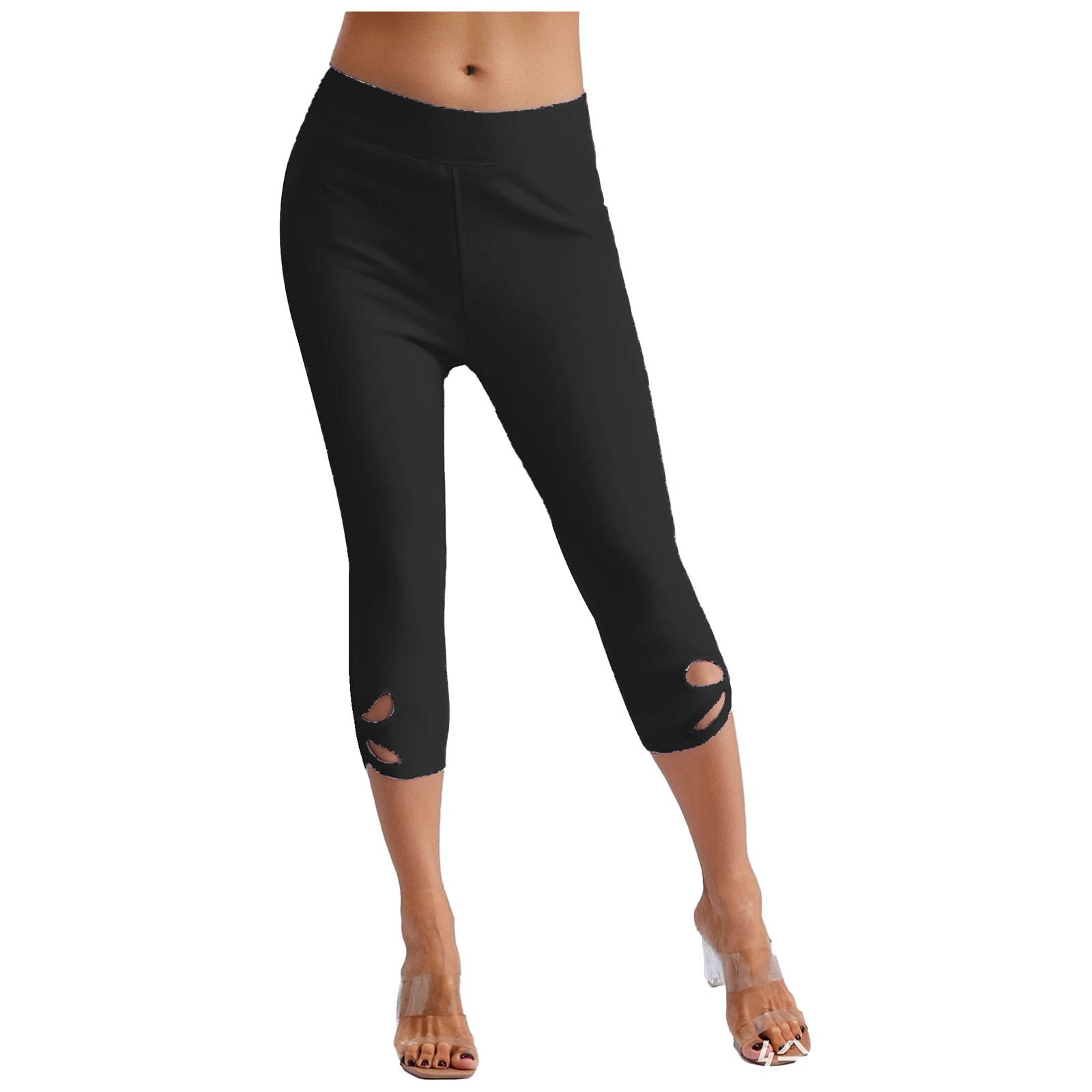 

Womens Stretchy Yoga Pants Elastic Waist Flower Hollow Out with Ring Capri Pants Causal Pants for Gym Sports Jogging Loungewear