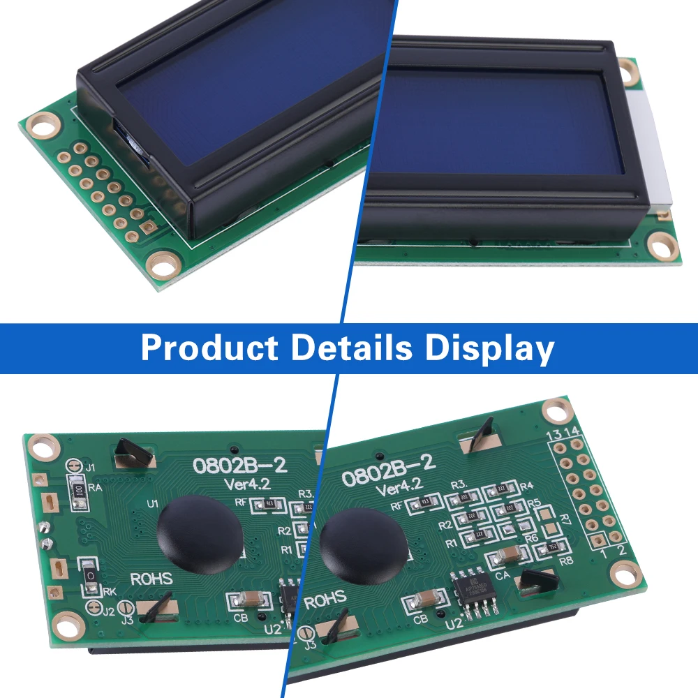 Синяя пленка, белые буквы 0802B-2, 3,3 В, матричный экран 02X8, ЖК-дисплей 58X32X13,5 мм, 8*2-символьный ЖК-экран, ЖК-модуль Cob