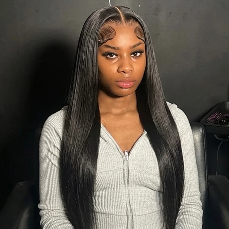 

40 Inch Extra Long 250% Density Natural Black 13x4 HD Lace Frontal Premium Bone Straight Silky Soft 13x6 Remy Human Hair Wigs Pre Plucked Invisible Bleached Knots Wear and Go 5x5 Glueless Closure Thick Full Ends