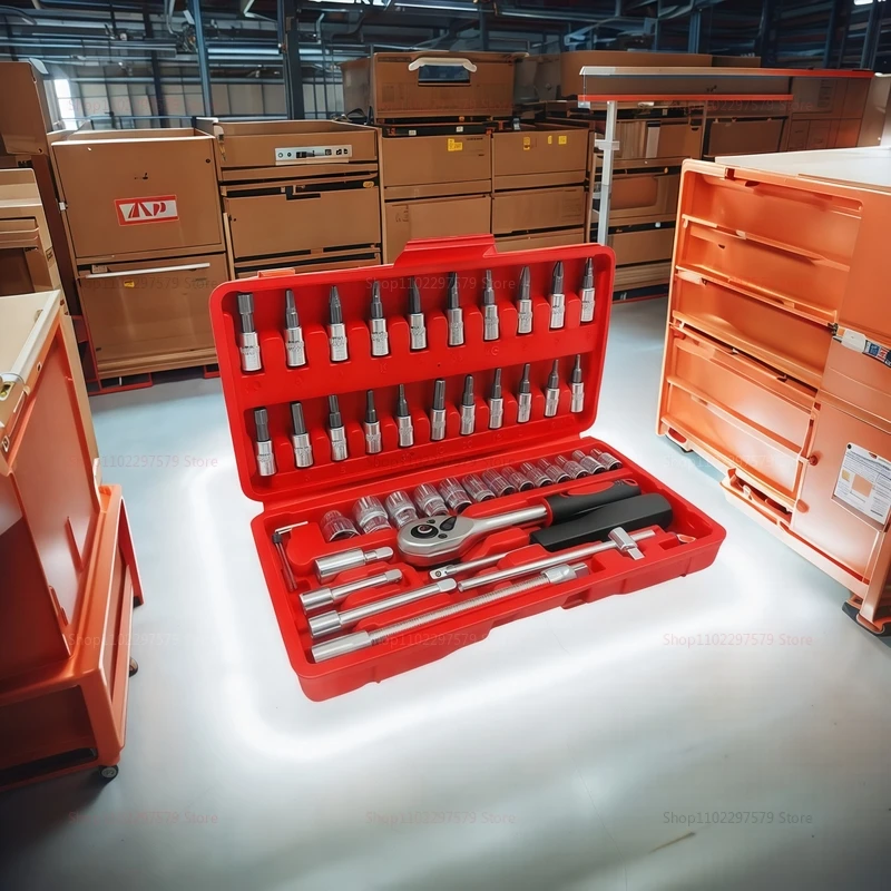 46Pc MultiFunctional Car Repair Tool Set Includes Ratchet Wrench Socket Combination Sleeve Gear Motorcycle Workshop Tools