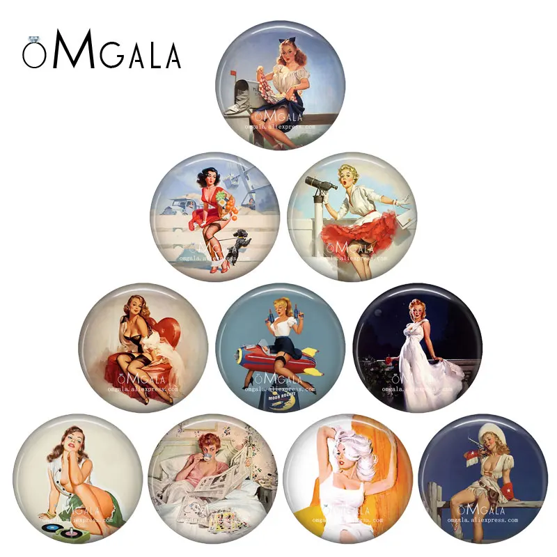 

Vintage Sexy Lady Oil Paintings 10mm/12mm/14mm/18mm/20mm/25mm/30mm Round photo glass cabochon demo flat back Making findings