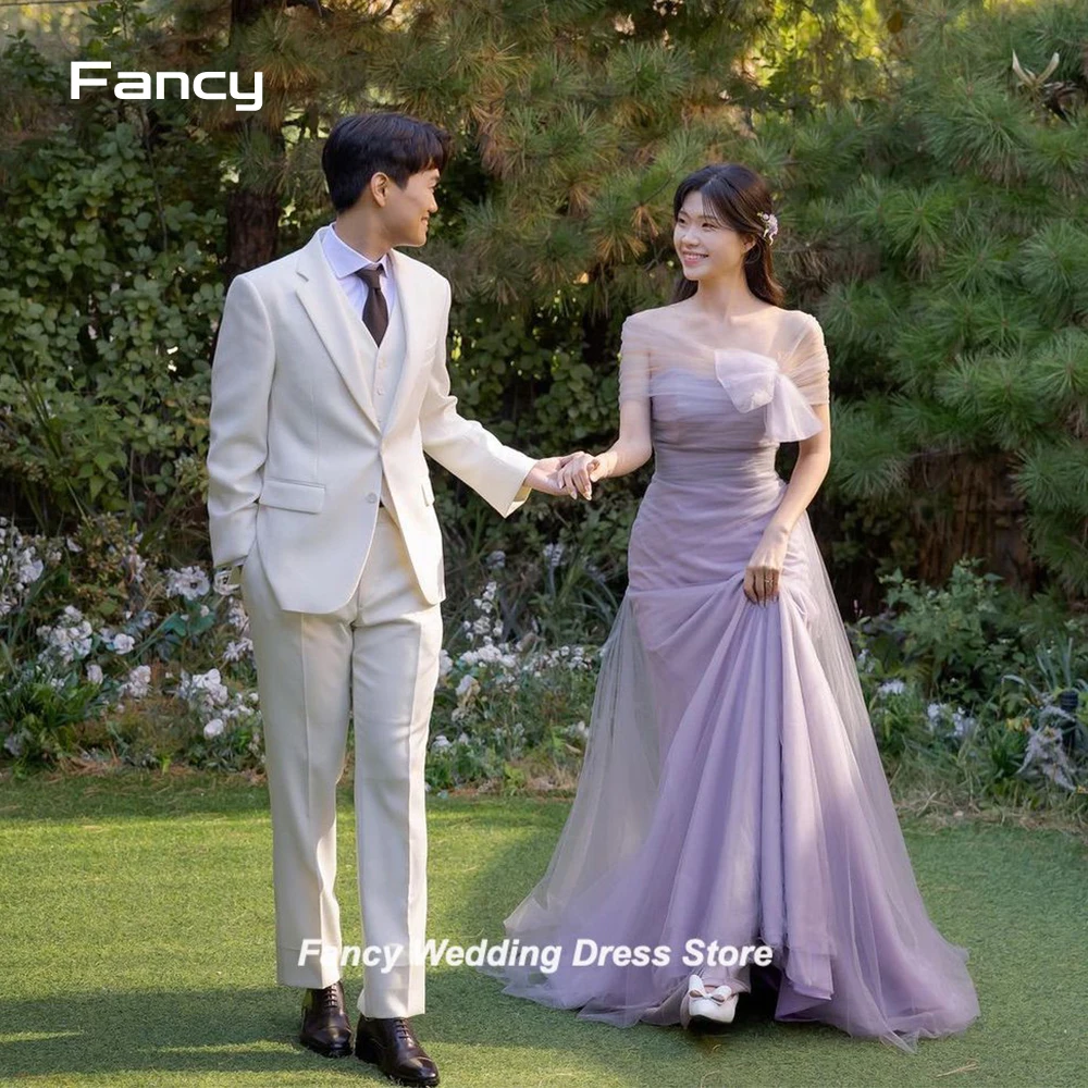 Fancy Sweet A Line abito da sposa corea servizio fotografico morbido Tulle senza maniche abito da sposa lunghezza pavimento abiti da sposa su misura