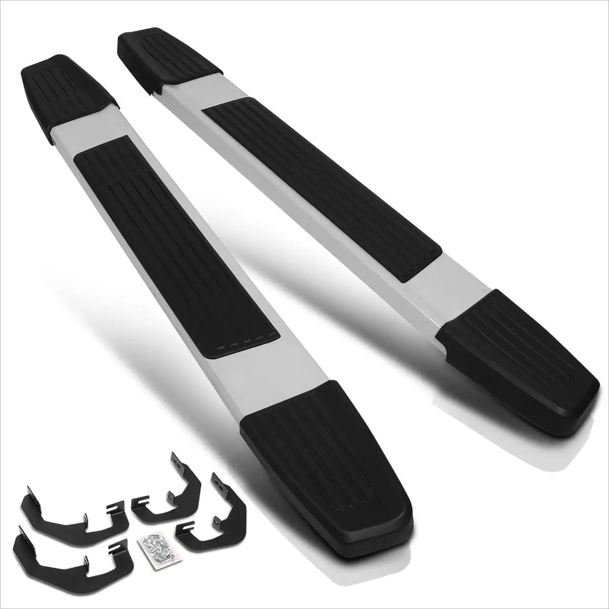 [Pair] 6 Inch Silver Aluminum Running Boards Side Steps Nerf Bars Compatible with 07-19 Silverado Sierra Regular Cab