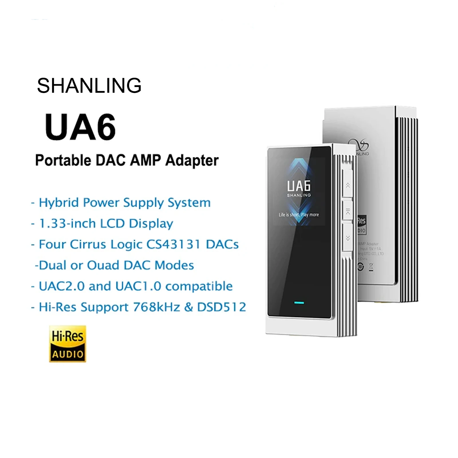 SHANLING UA6 HIFI Portable USB DAC Headphone Amplifer with 220mAh Battery 4 x CS43131 DACs Hi-Res Audio DSD 512 3.5mm 4.4mm Bal