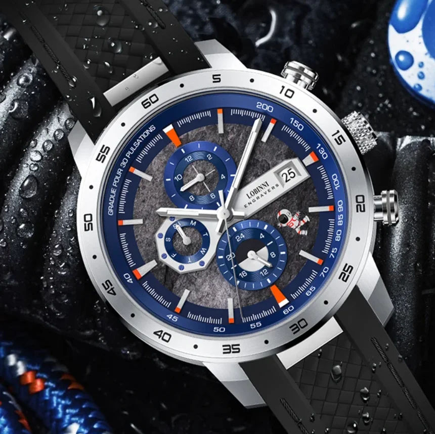 

LOBINNI мужские автоматические часы 42 мм механические наручные часы с сапфировым стеклом 50 м водонепроницаемые с несколькими циферблатами месяц неделя дата 24 часа