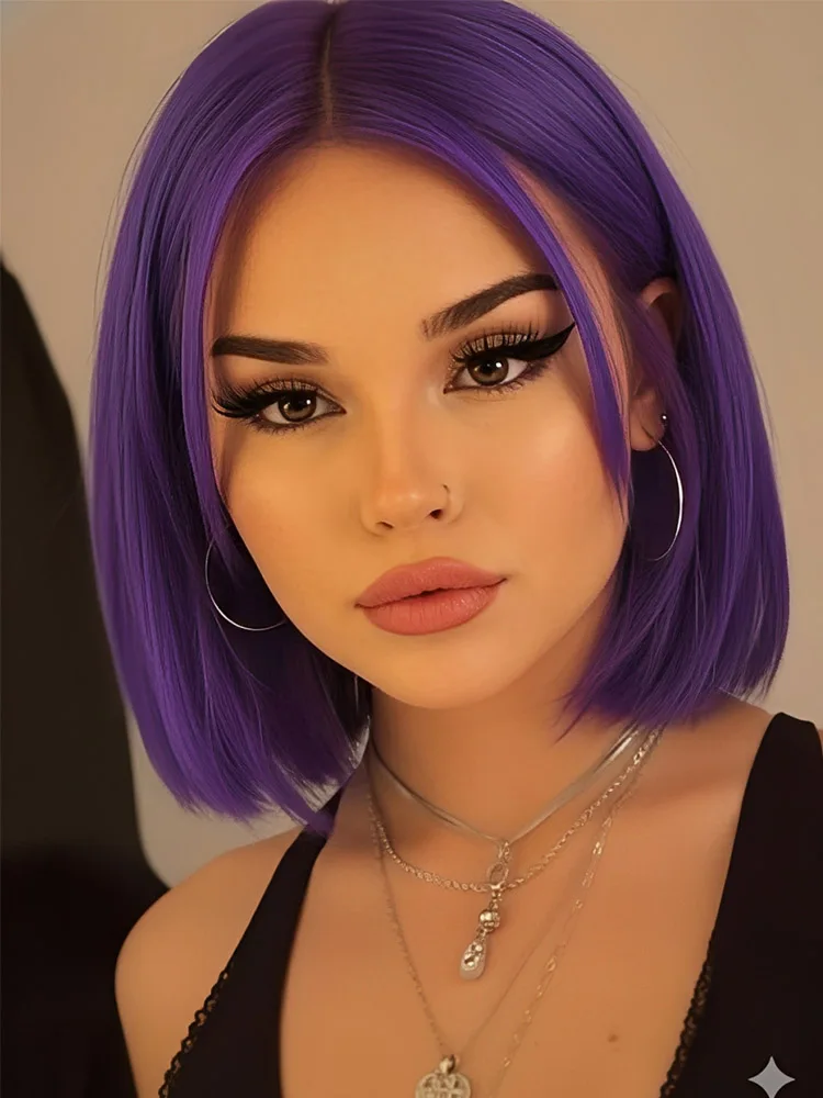 

Парик Lekker Purple из 100% натуральных человеческих волос, длинный прямой боб с центральным пробором, на кружевной основе, для женщин, без клея, из бразильских волос Реми