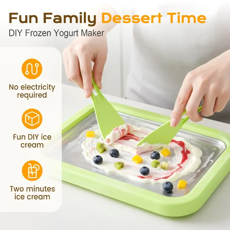 

Household Ice Cream Maker Pan with 1 Scraper Instant Rolled Ice Cream Maker DIY Sorbet Frozen Yogurt Maker Ice Stir Fry Machine