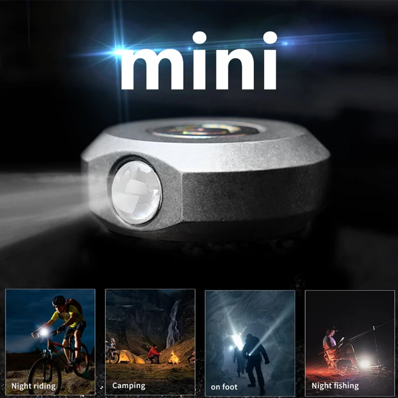 AB09-Mini linterna de aleación de titanio, luz recargable, brillante, portátil con iluminación magnética para acampar al aire libre