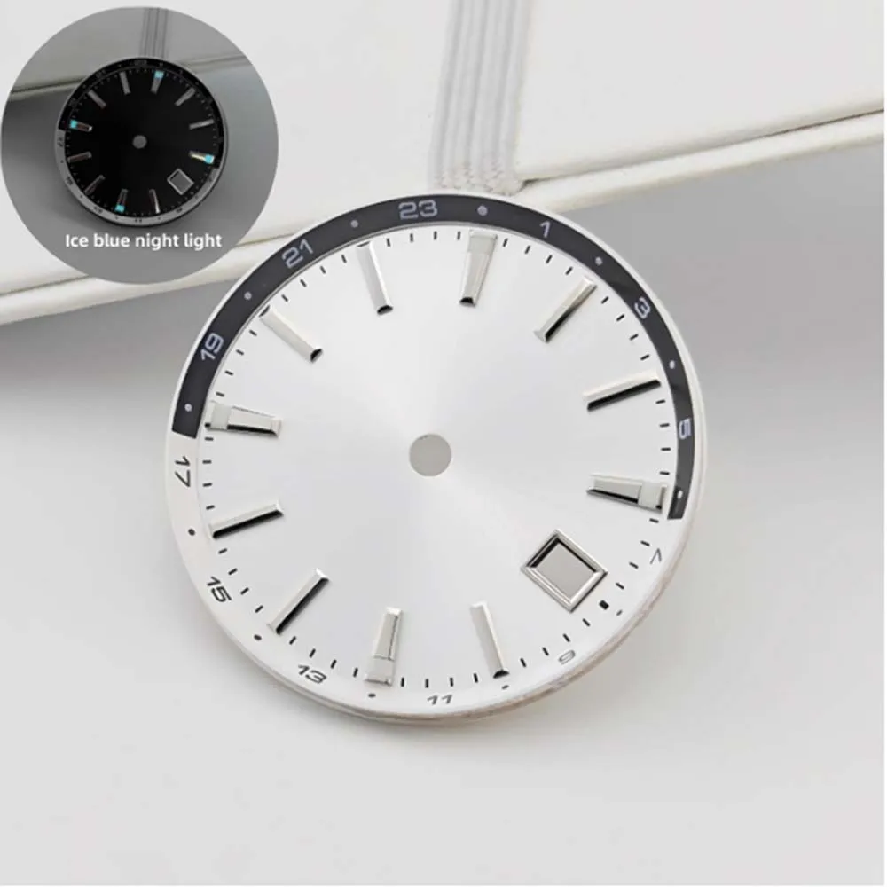 33 مللي متر ساعة الطلب الفضة الأظافر الأزرق مضيئة NH34 الطلب ل NH34 حركة تقويم واحد ساعة الوجه تعديل الملحقات