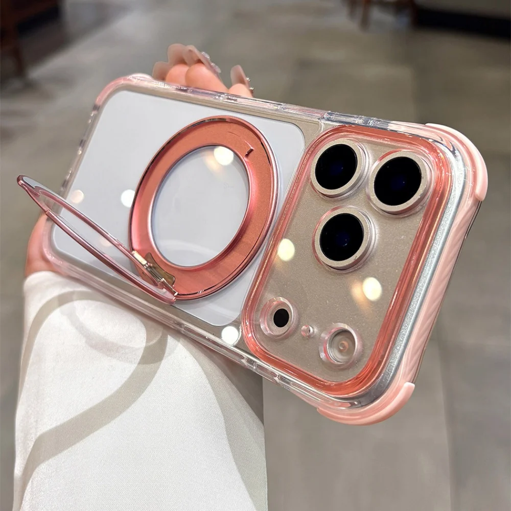 Kristallklare MagSafe-Handyhülle für iPhone 18 17 16 15 14 Pro Max mit drehbarer magnetischer Halterung, stoßfester Bumper-Cover – Detail 20