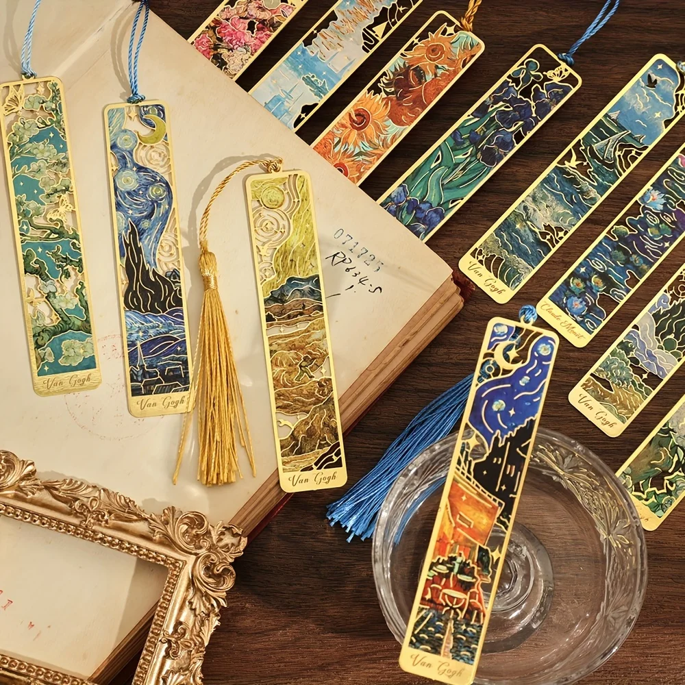 Resin Art Bookmark - Retro Oil Painting Metal Bookmarks -