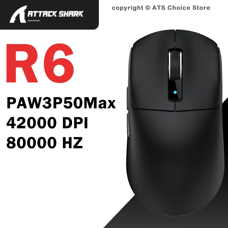 

Беспроводная игровая мышь ATTACK SHARK R6 с частотой опроса 8K, сенсором PAW3950MAX, разрешением 42000 DPI, тремя режимами подключения (2.4G, Bluetooth, проводной), ультралегкая (38 г) для геймеров