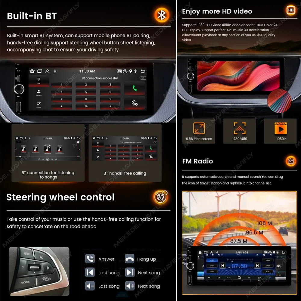 نظام أندرويد 6.86 بوصة Carplay راديو السيارة HD شاشة تعمل باللمس العالمي Autoradio ستيريو الوسائط المتعددة فيديو MP5 لاعب TF ميناء الكاميرا