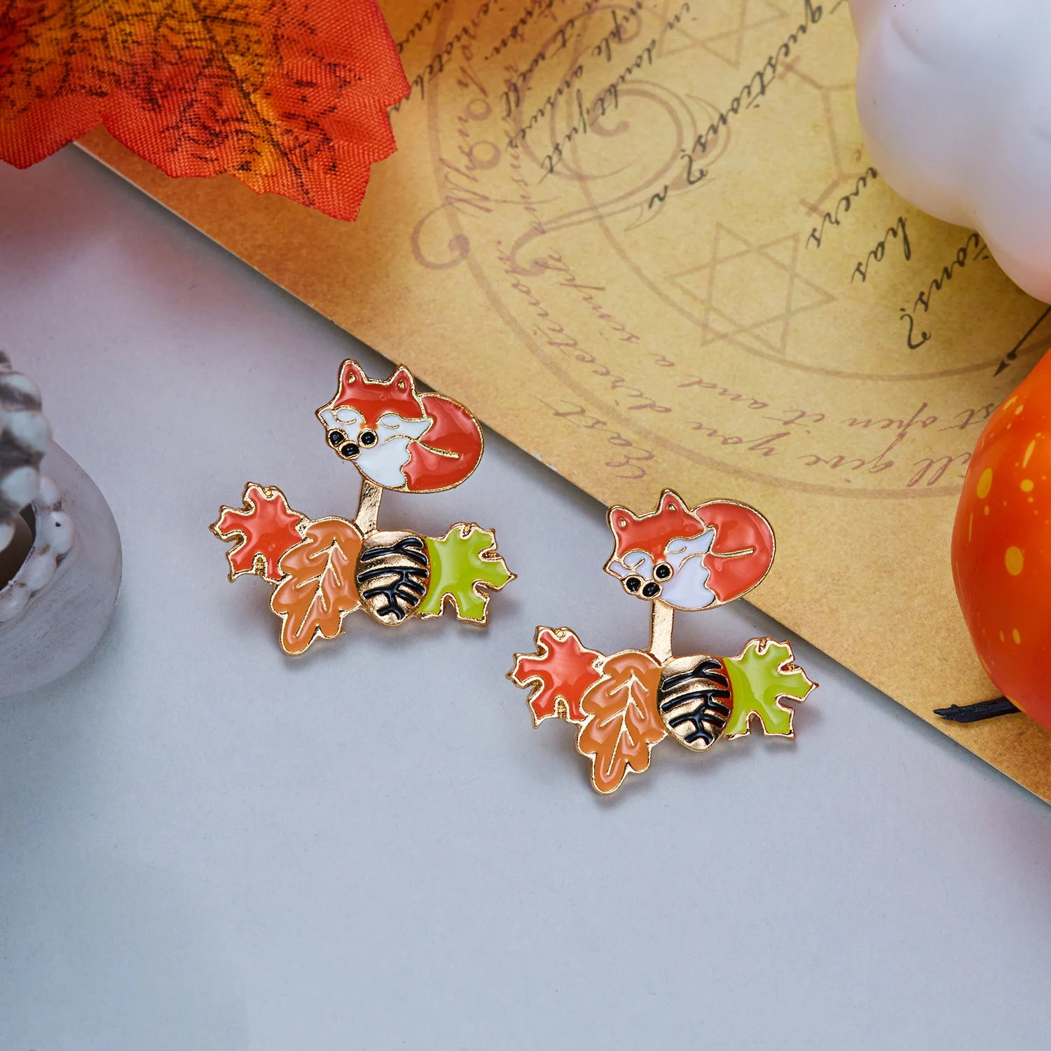 Cute Fall Dangle Stud Earrings for Women Cartoon Fox Pumpkin Maple Leaf Acorn Enamel Drop Earrings Thanksgiving Fashion Jewelry