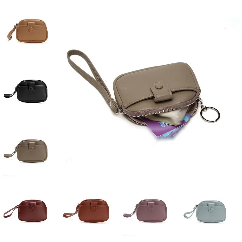 

Retro with Wrist Lanyard Handheld Wallet Korean Style Mini Zipper Coin Purse Solid Color Clutch Small Item Bag Outdoor