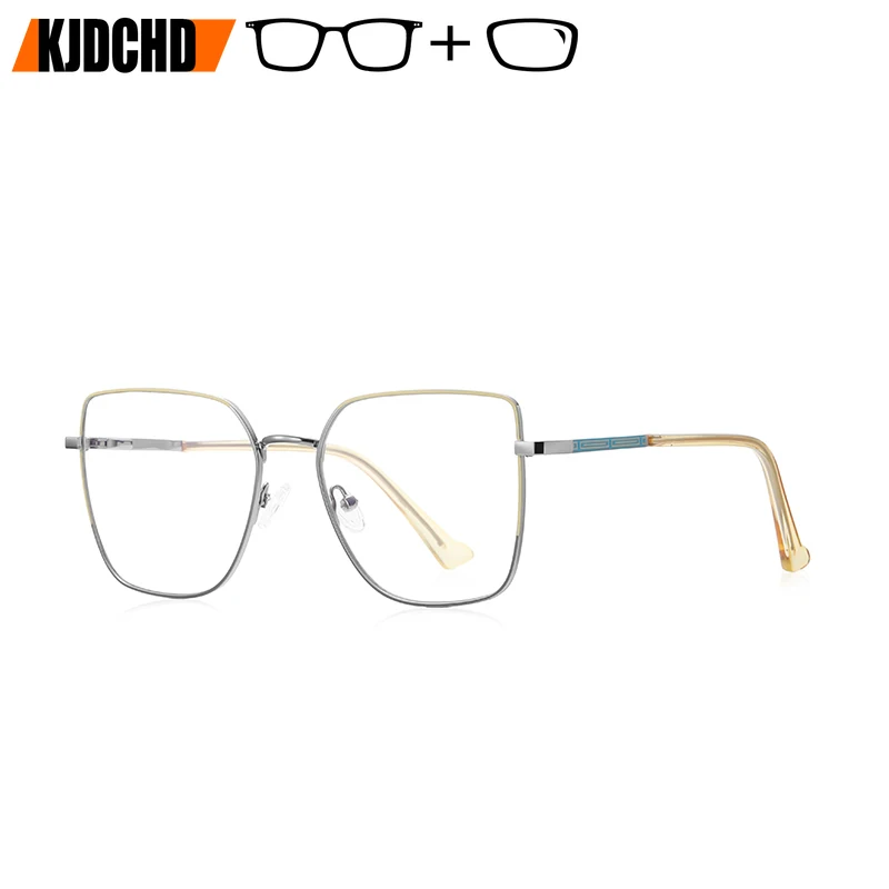 

KJDCHD Women Custom Square Prescription Glasses Fashion Metal Frame with Photochromic Myopia Correction Optical Eyewear