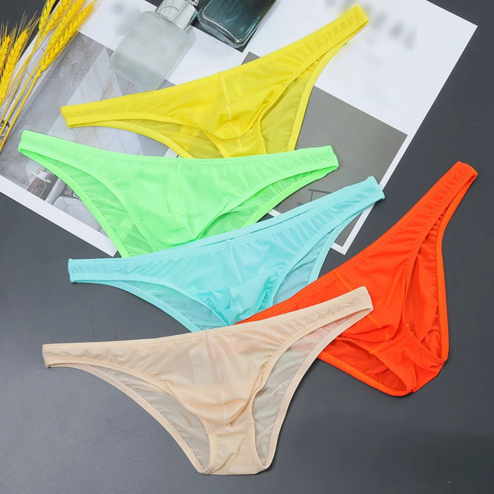 Men Sexy Mesh Briefs Transparent Mesh Underwear Breathable Low-Rise Panties Perspective Male Bulge Pouch Underpants