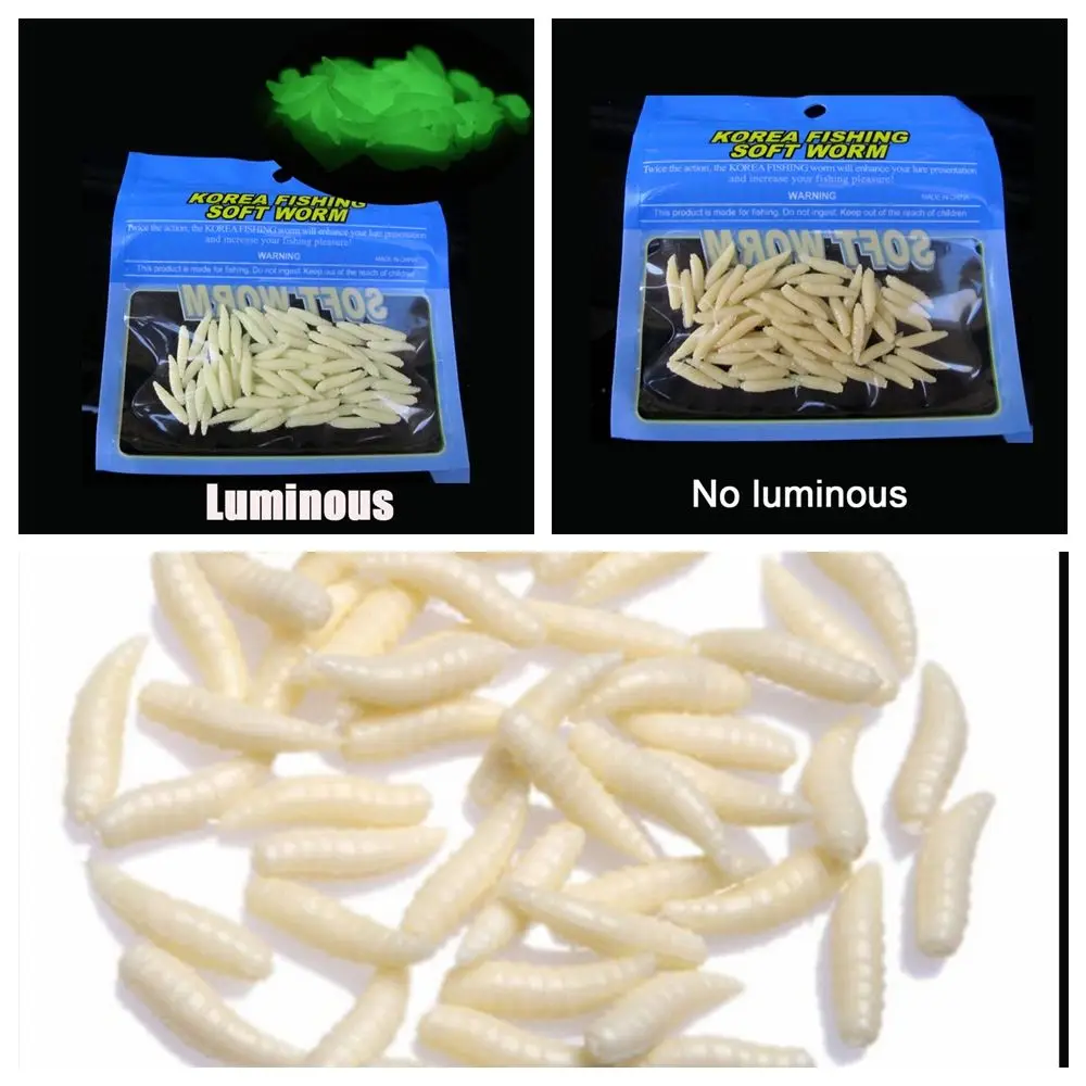 50Pcs 1.6cm PVC Maggot Grub Soft Baits Worms Ivory Fishing Lure