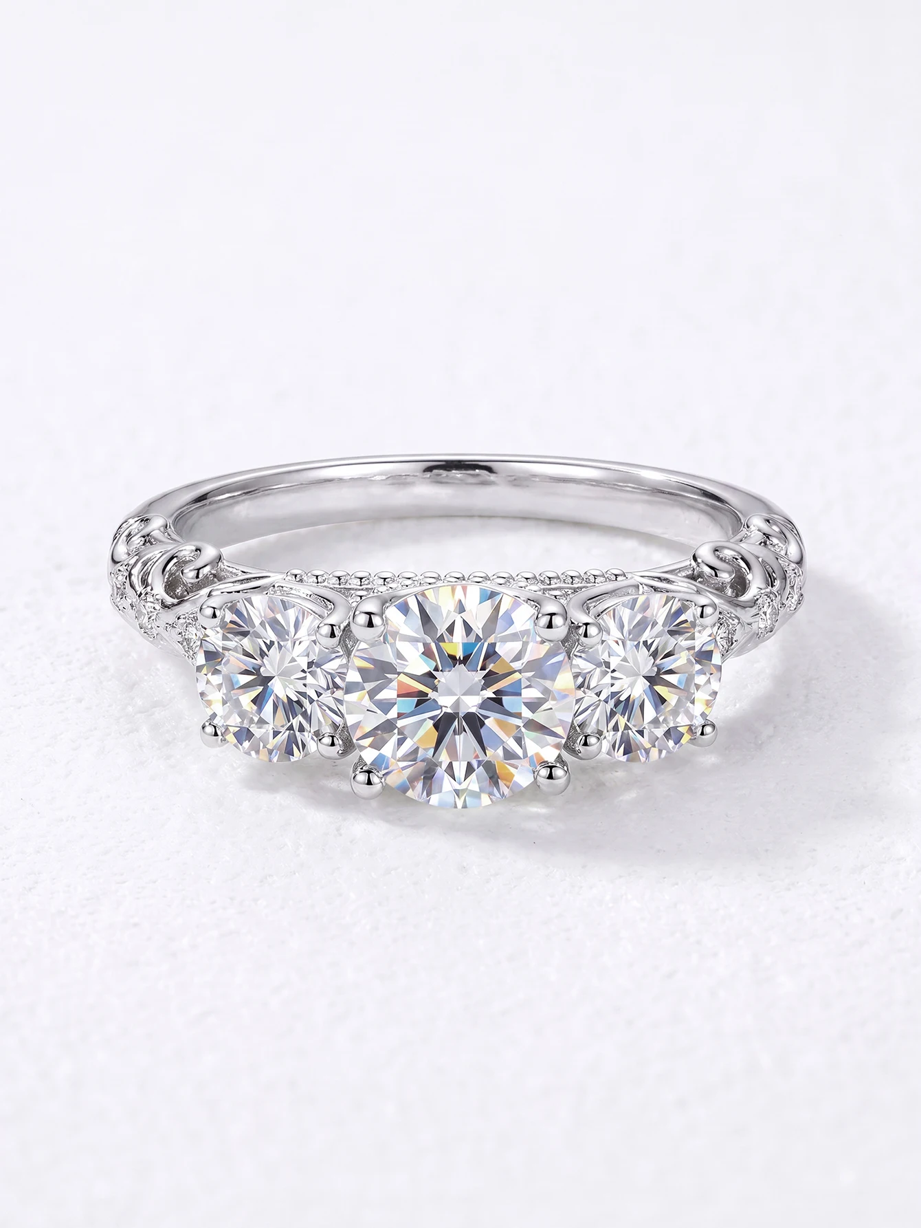 DWJ Echter 0,5 CT Moissanit-Diamant, runde Ringe für Frauen, Hochzeitstag, 925er Sterlingsilber, luxuriöser Edelstein, edler Schmuck – Detail 5