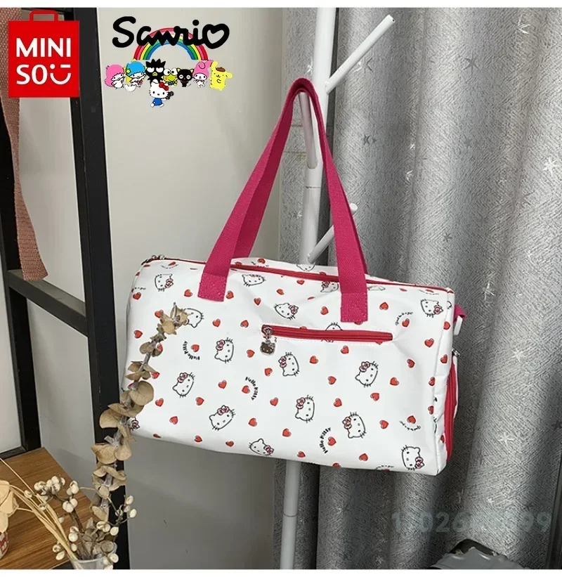 HelloKitty tas traveling, tas koper tangan kartun kapasitas besar, tas penyimpanan Keluarga modis tahan air kualitas tinggi