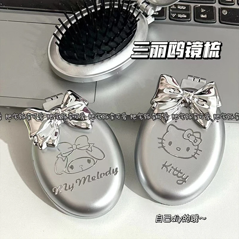 

Hello Kitty Kuromi Anime Kawaii Sanrio Diy Portable Folding Comb Cute Cinnamoroll My Melody Makeup Mirror Gifts for Girls