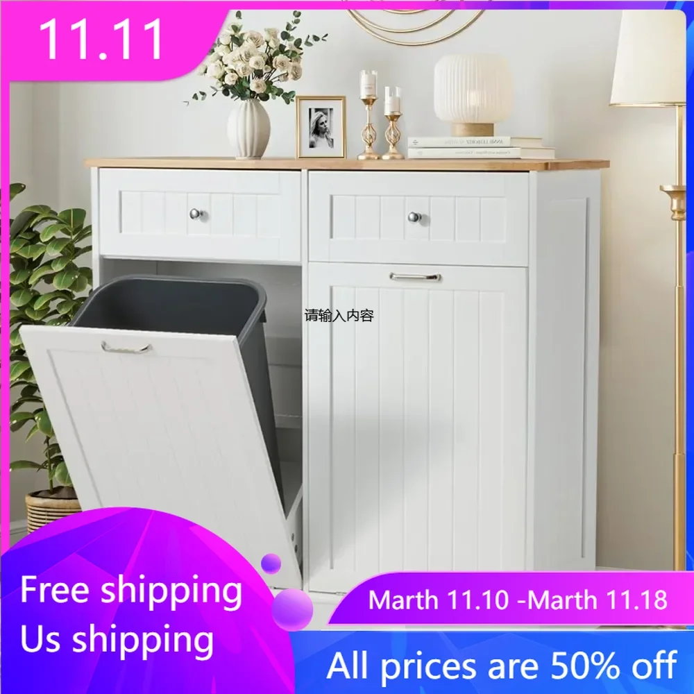 Double tilting 20 gallon garbage bin, dual kitchen wooden garbage bin cabinet, independent hidden garbage collection cabinet,