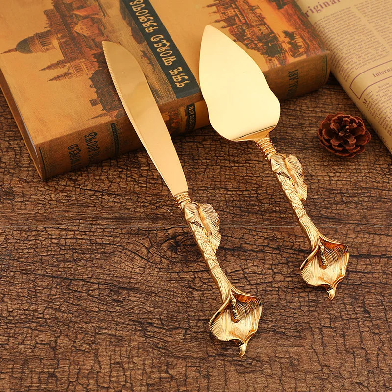 

European retro-style zinc alloy exquisite morning glory handle Western tableware home cake pizza knife shovel combination