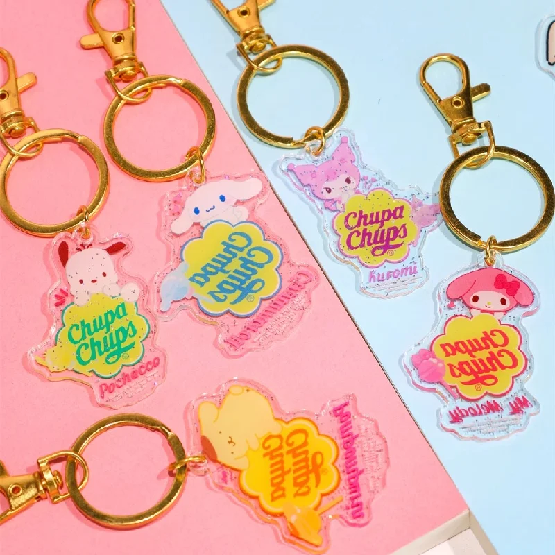 Sanrio Acrylic Shimmering Powder Keychain Cartoon Cute HelloKitty My Melody Kuromi Cinnamoroll Toy Keychain Kawaii Anime Pendant