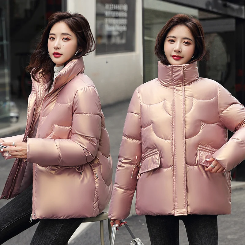 Winter Jacket Parka Women Glossy Coats Overcoat Student Girls Cotton-padded Jacket Female Casual Outerwear Women Clothing bd306