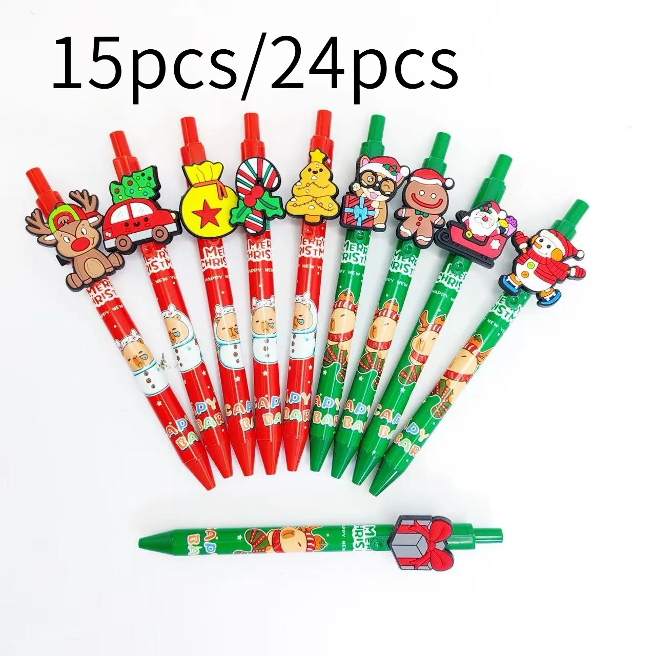 15pcs/24pcs Christmas Reindeer and Snowman Themed Ballpoint Pens Christmas Series Click Ballpoint Pens Student Writing Gift Pens