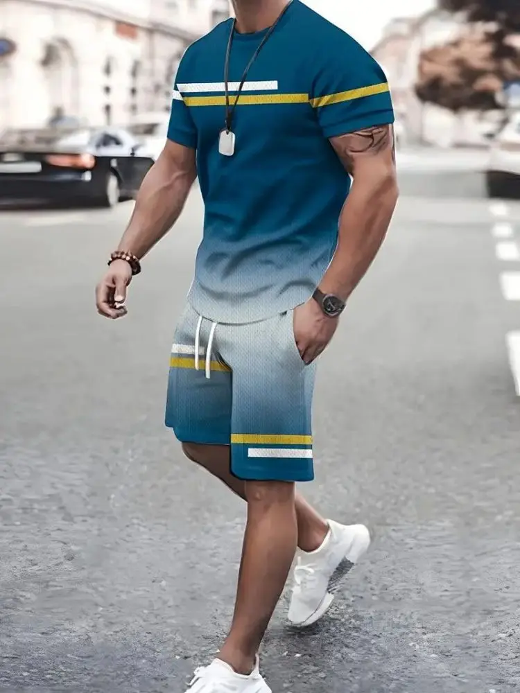 2024 nuove t-shirt con motivo sfumato da uomo + pantaloncini Street Fashion Letter Prints 2 pezzi tuta sportiva per il tempo libero estiva da uomo