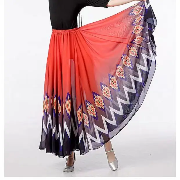 Women's Traditional Flamenco Dance Red and Black Flowing Half-Skirt 720-Degree Spin Practice Cosplay Stage Dance Performance