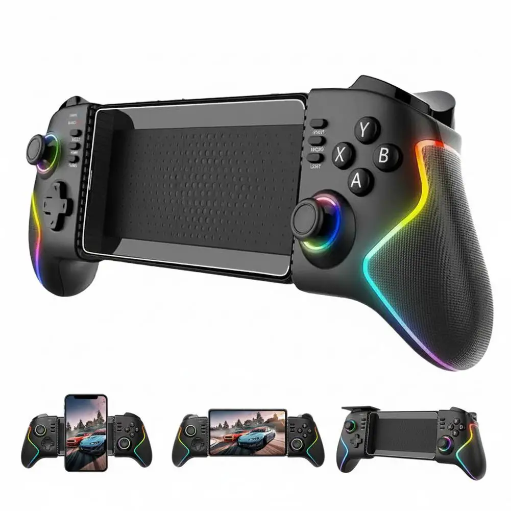 لوحة ألعاب ipega اللاسلكية القابلة للتمدد مع إضاءة RGB، عصا التحكم في القاعة والزنادات ذات ستة محاور للتحكم في الحركة لـ IOS/PS3/PS4/Switch