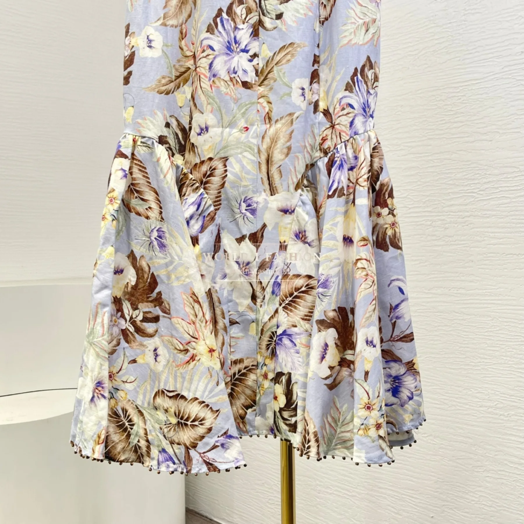 

Woman clothes Blue Violet Purple Floral Print Midi Skirt
