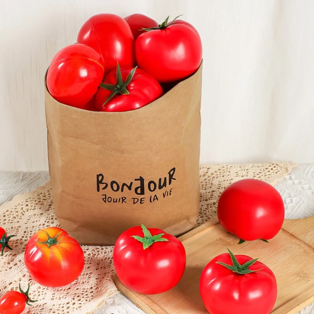 

5pcs Mini Artificial Tomato Ornament Lifelike Handicrafts Simulation Tomato Model Plastic Fake Vegetables Props Kitchen Table