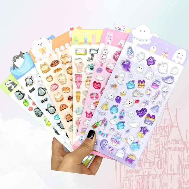 1 قطعة الكرتون ثلاثية الأبعاد الإغاثة الماس الأحجار الكريمة ملصقات Kawaii DIY بها بنفسك الهاتف المحمول أعواد تزيين الإبداعية منتفخ ملصقات PVC الهدايا #4