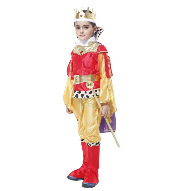 Bambini Ragazzi Carnevale Cosplay Dress Up Costume da re medievale Principe Mantello Corona Set Festa di Natale Senza scettro RK5313v;6,a'3.k;8,