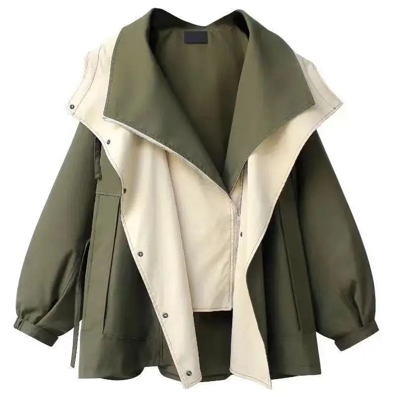 

Women's Casual Mid-Length Jacket New 2024 Polyester Fabric Long Sleeve Pure Color Workwear Style Fashionable Spring Autumn Ou...