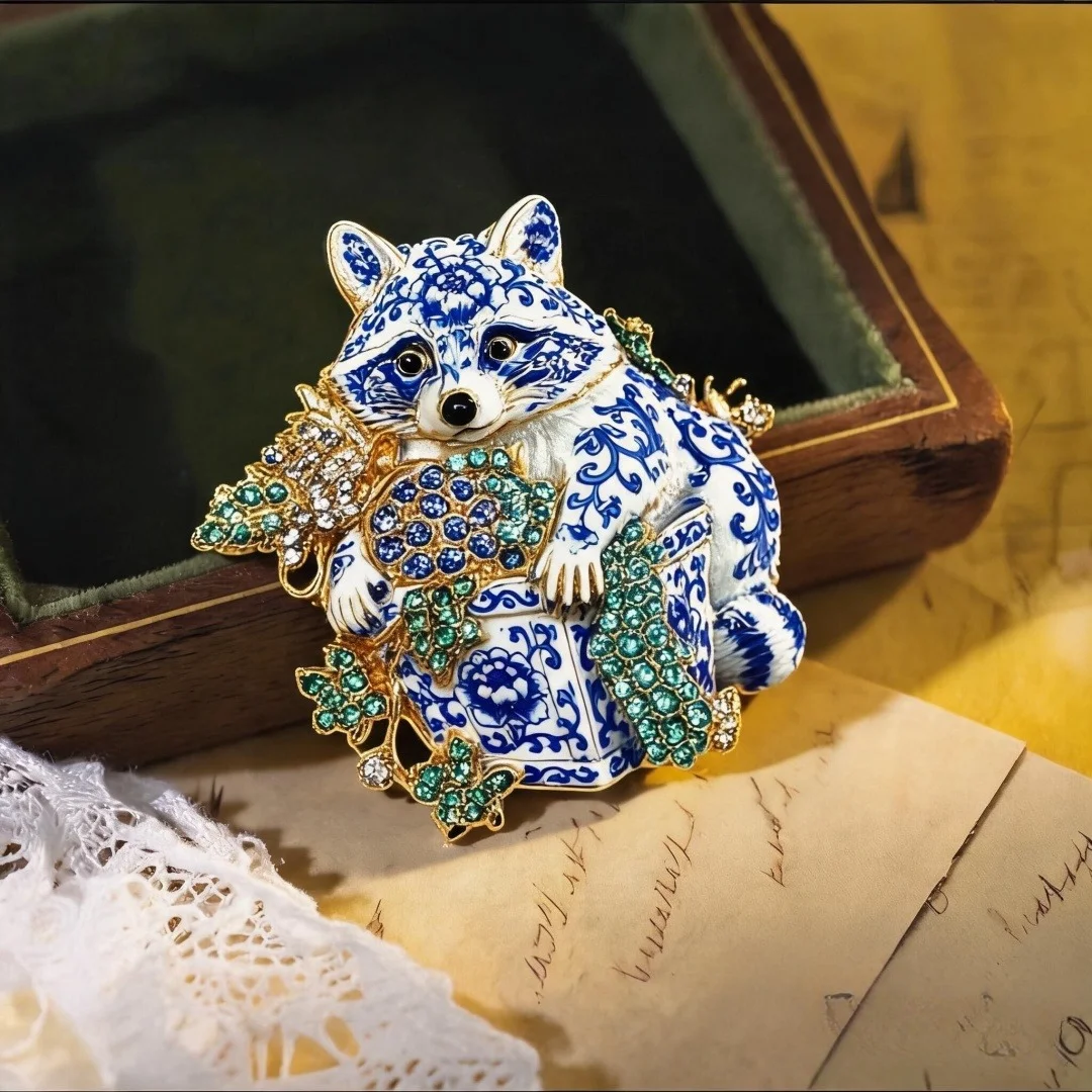 Baroque Style Luxurious Raccoon Animal Design Brooch for Men and Women, Jewelry,Fashion Accessories,Surprise Party Gifts Couples