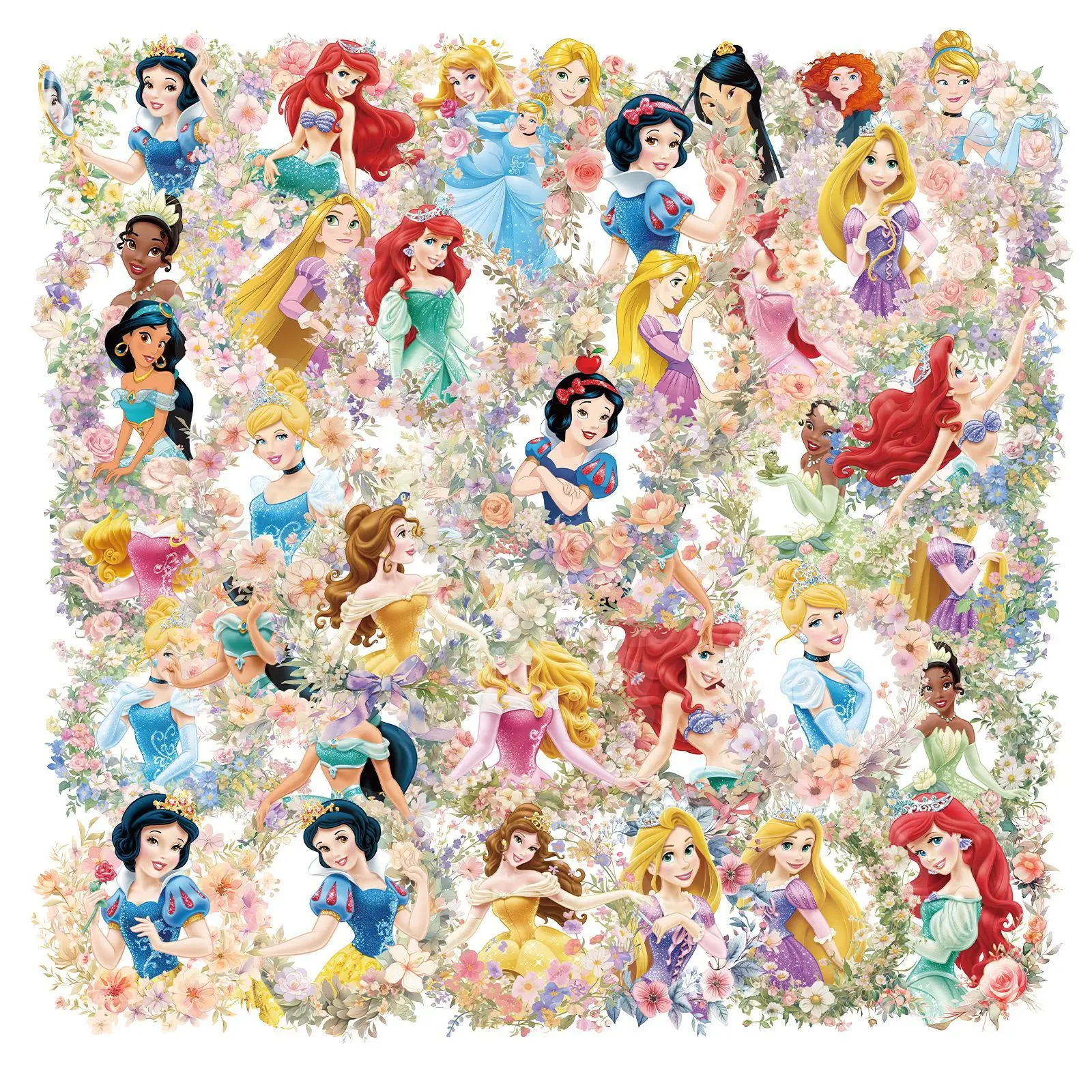 50pcs Cartoon Princess Cartoon Graffiti Stickers DIY Phone Guitar Laptop Notebook Suitcase Cup Waterproof Sticker Kids Toy Gifts
