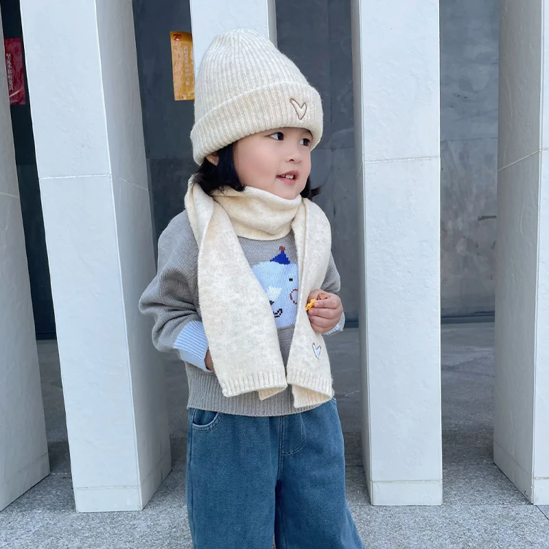 New【2Pcs Children's Hat And Scarf Set Autumn And Winter Korean Style Knitted Hat Baby Warm Wool Pullover Hat Scarf】